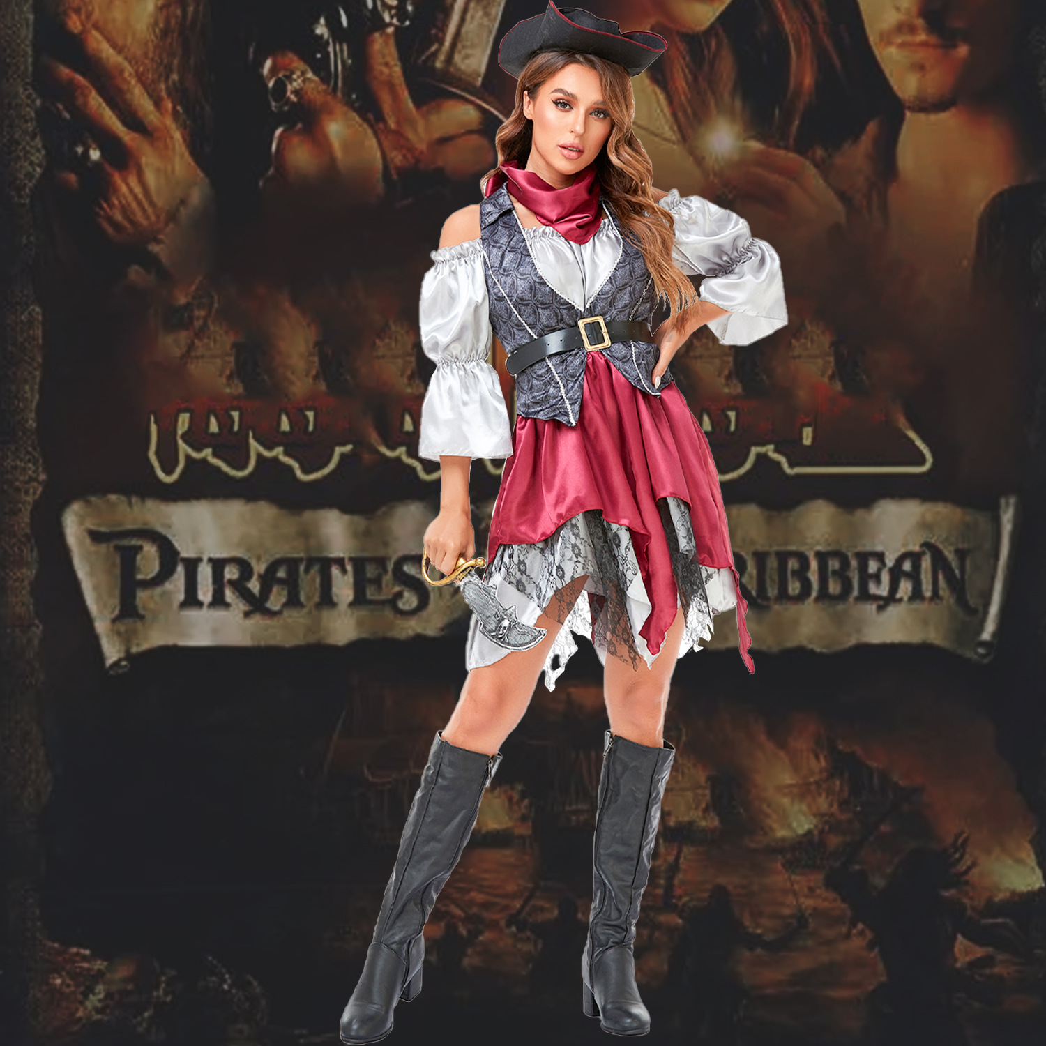 Halloween Pirate Cosplay Costume Adult Captain Cosplay Fancy Dress Party Outfit